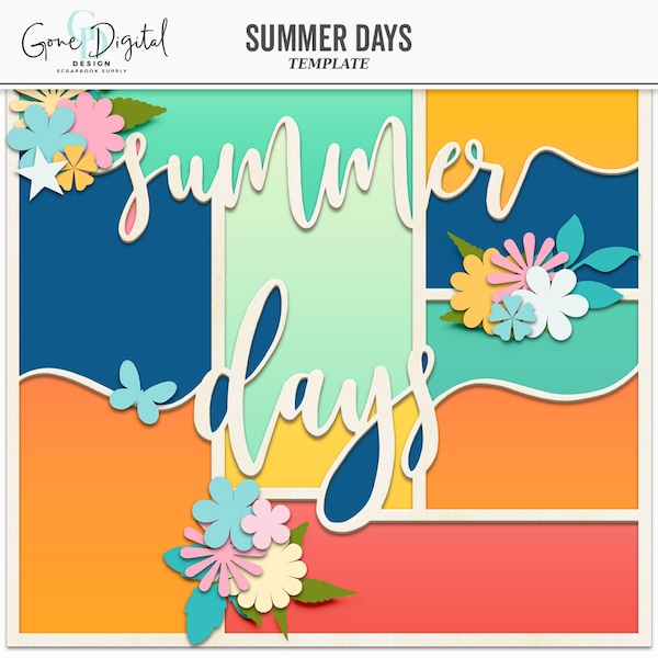 Summer Scrapbook Template Summer Template Editable Scrapbooking Templates 12x12 Digital Album Templates PSD Photo Scrapbook Pages Templates