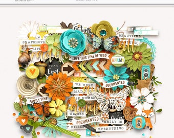 Autumn Scrapbook Clipart: Fall Leaves, Flowers, and Quotes (Digital Download)