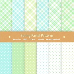 Digital Paper Pack Spring Paper Pack Blau & Grün Polka Dot Pastellpapier Karomuster Kommerzielle Nutzung Digitales Scrapbook Papier Hintergründe