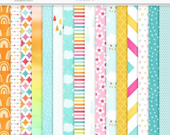 Rainbow Scrapbook Paper: Spring Floral Patterns (Digital Download)