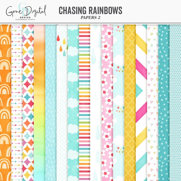 Digital Rainbow Pattern Papers April Scrapbook Paper Pattern Digital Spring Papers Floral Rainbow Paper Rainbow Background Ombre Stripes