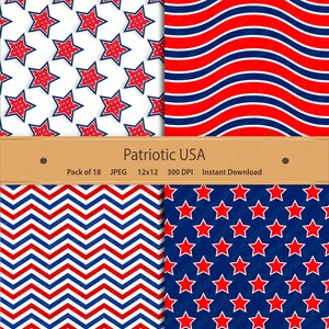 Patriotic USA Digital Paper Fourth of July America Independence Day Stars & Stripes 4th of July for scrapbooking invitations cardmaking image 2