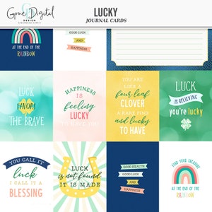 Lucky Digital Journal Cards Good Luck Digital St Patricks Card Digital Cards Lucky Quote Scrapbook Cards Lucky Rainbow Lucky Charm Lucky PNG