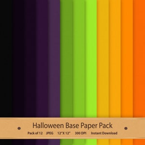 May include: A pack of 12 digital papers in Halloween colors. The papers are in shades of black, purple, green, yellow, orange, and red. The papers are 12 inches by 12 inches and 300 DPI. Halloween Base Paper Pack. Pack of 12 JPEG 12"X12" 300 DPI Instant Download.