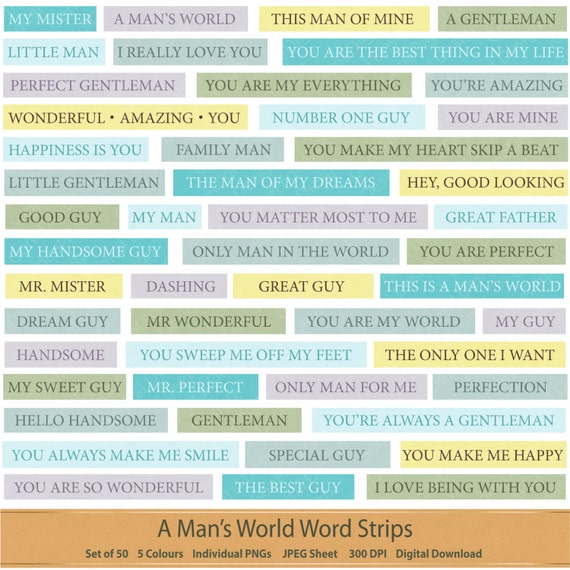 Digital Words Stash Fathers Day Dad Papa Word Strips Digital Scrapbooking Word Art Word Phrases Clipart Speech Blue and Yellow Printable Il_570xn