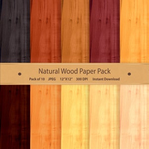 Digital Wood Paper Natural Woodgrain Texture Real Wood Pattern Oak Beech Walnut Chestnut Digital Wood Background Rustic Scrapbook Papers image 1