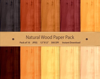 Wood Grain Digital Paper: Natural Textures, Rustic Scrapbook (Digital Download)