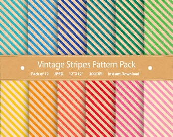 Digital Striped Paper Pack Vintage Stripes Scrapbooking Paper Vintage Scrapbook Paper Vintage Patterns Stripe Digital Backgrounds