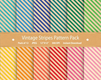 Vintage Striped Paper Pack: 12" Scrapbook Backgrounds (Digital Download)