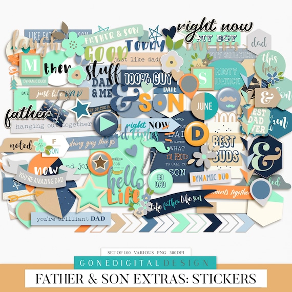 Father Son Stickers Scrapbook Elements Dad Clip Art Printable Planner Stickers Digital Clip Art Dad Clipart Boy Clip Art Scrapbook Stickers Il_570xn