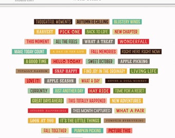 Fall Word Strips: Autumn Scrapbook Phrases (PNG Digital Download)