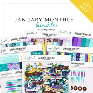 January Digital Bundle 25% OFF Scrapbook Bundle Paper Bundle Clip Art Bundle Paper Pattern Saying PNG Sticker Scrapbook Clipart Illustration