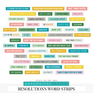 New Year Resolutions Word Strips January Word Tags Word Stickers Word Bits January Quotes Sentiments Digital Sheet Sayings January Printable