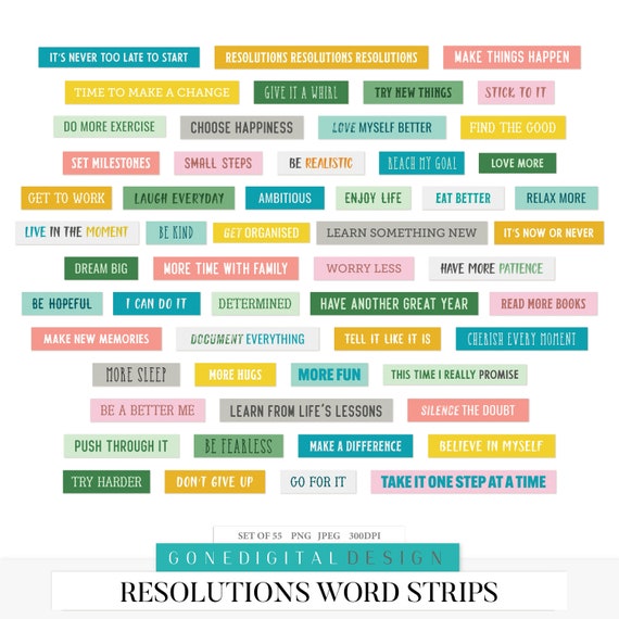 new year resolutions word strips january word tags word stickers word bits january quotes sentiments digital sheet sayings january printable by gonedigital design catch my party