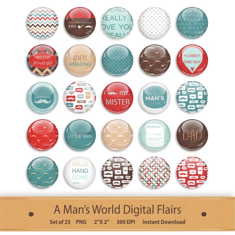 Gentleman Digital Flair Clipart: Scrapbooking Badges (Digital Download) image 1