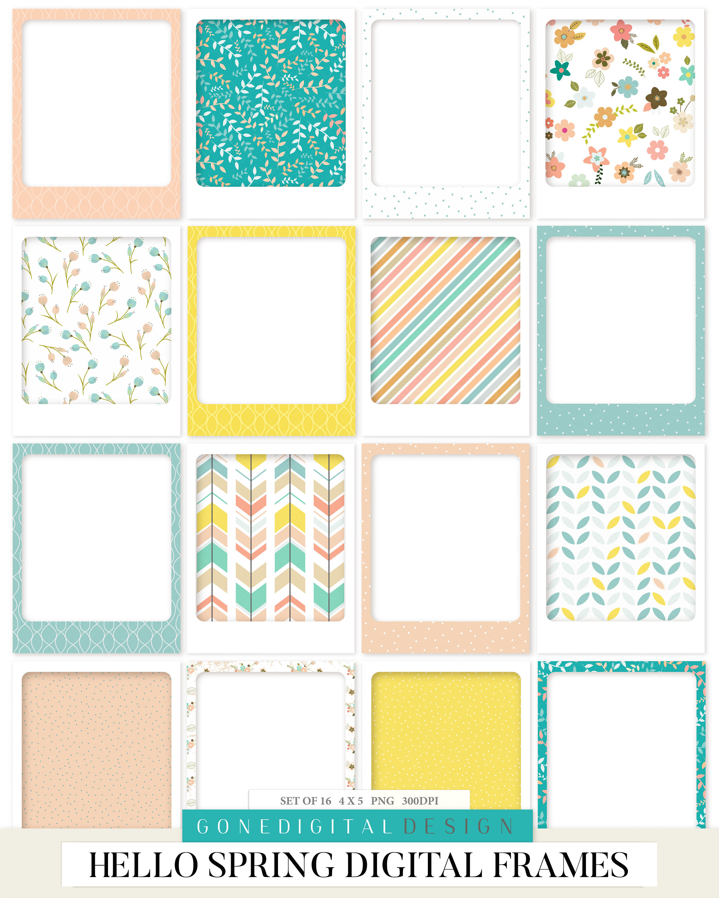 Spring Digital Frame Spring Frames Floral Frame Clipart Spring Clipart Frames Clipart Scrapbook Frames Printables Stickers Planner Stickers