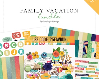 Family Vacation Scrapbook Kit: Summer Holiday Clipart, Stickers (Digital Download)