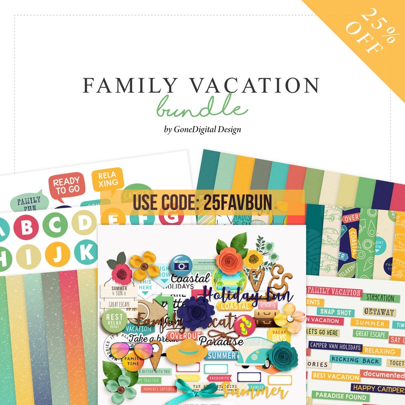Digital Family Vacation Bundle & Save Coupon Summer Scrapbook Stickers
