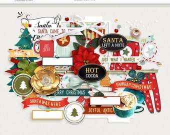 Christmas Morning Clipart: Holiday Scrapbook Elements (PNG Digital Download)