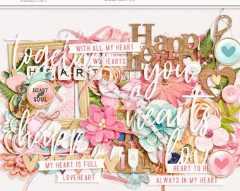 Happy Heart Valentine Clipart: Digital Scrapbooking Elements (Digital Download)