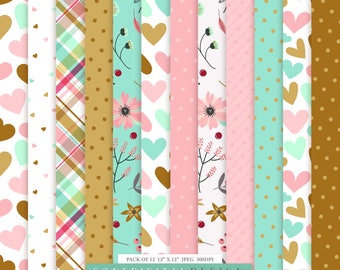 Valentine's Day Digital Paper Pack: Love Patterns, Scrapbook Art (Digital Download)