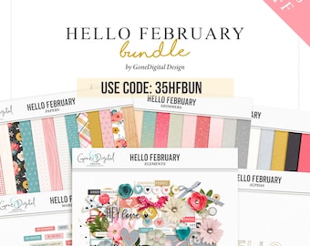 February Valentine Scrapbooking Bundle: Digital Papers, Clipart, Word Art (Digital Download)