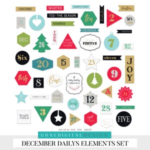 Pu&ograve; includere: Un set di 60 illustrazioni digitali per i planner giornalieri di dicembre. Le illustrazioni presentano una variet&agrave; di design a tema natalizio, tra cui alberi, stelle, ornamenti e numeri. Le illustrazioni sono in una variet&agrave; di colori, tra cui rosso, verde, blu e oro. Le illustrazioni sono perfette per aggiungere un tocco festivo al tuo planner giornaliero di dicembre.