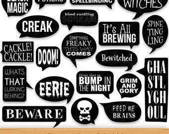 Digital Speech Bubble Word Art Halloween Clipart Stamps Black & White Labels  Digital Word Art Scrapbook Stickers Skull Callouts Sayings