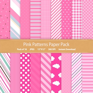 Papier numérique à motifs roses rayures roses à pois roses à carreaux roses à usage commercial arrière-plan numérique Scrapbooking numérique éléments graphiques