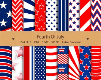 Patriotic Stars & Stripes Digital Paper: 4th of July Scrapbooking (Digital Download)