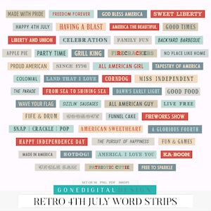 Retro 4th July Word Strips: American Sayings, Quotes (Digital Download) image 1