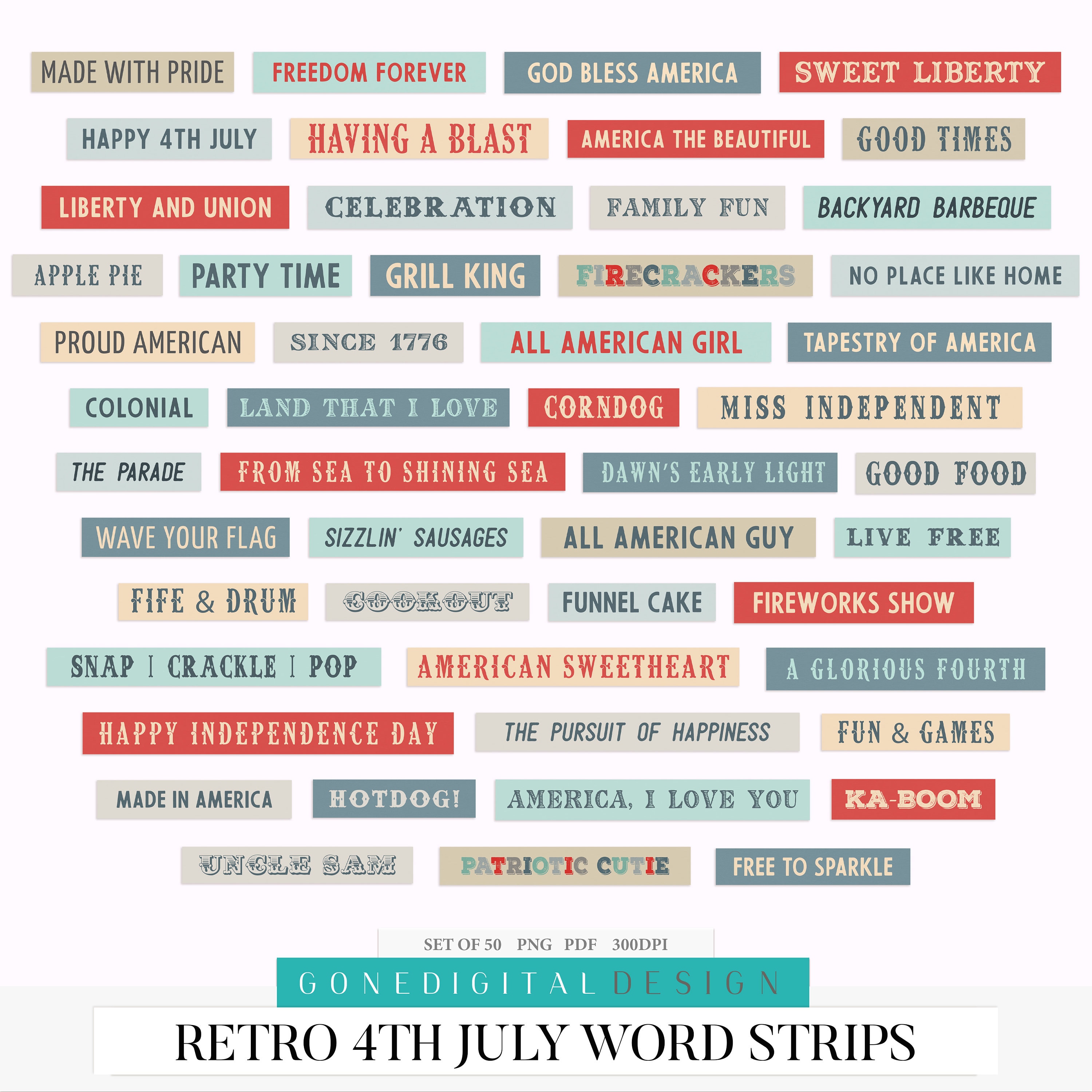 digital word bits 4th july sayings word strips retro america etsy new zealand
