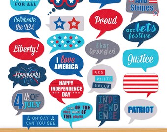 July 4th Speech Bubbles Clip Art: Star Spangled Planner Stickers (Digital Download)