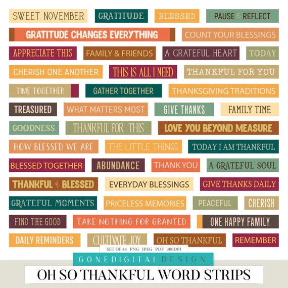 Thanksgiving Sentiments Printable Word Stickers Thanksgiving Greeting Card  Sentiments Thanksgiving Phrases Word Sentiments Scrapbook Words 