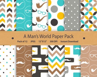 Digital Paper Daddy Dad Patterns Papa Background Papers Fathers Day Papers Husband Pops Pappy Male Parent Mustache Patterns Moustache Paper