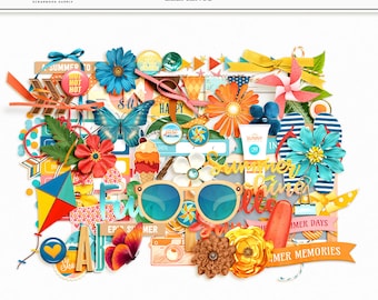 Summer Days Clipart: Scrapbook Graphics, PNG Designs (Digital Download)