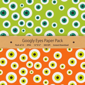 Googly Eyes Digital Scrapbook Papers Halloween Paper Pack Halloween Pattern Halloween Scrapbook Monster Eyes Purple Orange Green Eyeball image 2