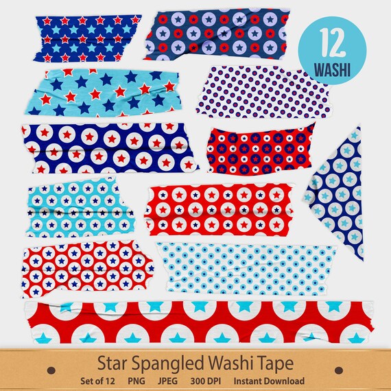 Digital Washi Tape Set 4th of July Washi Tape Washi Stickers Washi Paper Red Blue Washi Tape 4th of July Decor July 4th Star Washi Tape USA Il_570xn