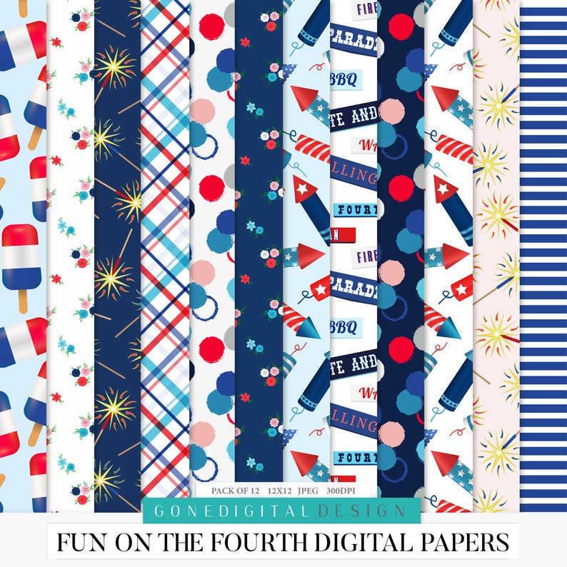 Digital Fourth of July Bundle Save Coupon July 4th Fun America Independence Day Scrapbook Collection USA Digital Paper Scrapbook Stickers image 4