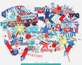 July Fourth Clipart: Fireworks, Sparklers, Balloons (Digital Download)