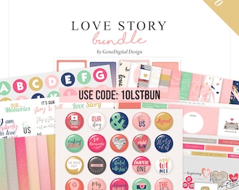 Love Story Digital Scrapbook Bundle: Clipart, Paper, Word Art (Digital Download)