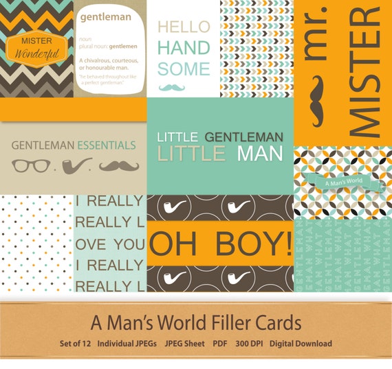 Man Digital Scrapbook Filler Cards Fathers Day Moustache Cards Mustache Journal Card Father Gentleman Hipster Dad Digital Pocket Life Boy Il_570xn