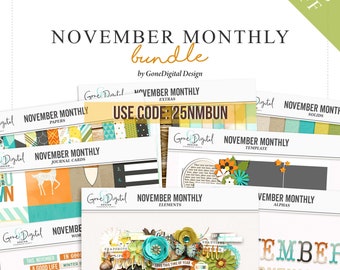 Autumn Scrapbook Clipart Bundle: Fall Digital Papers, Stickers (Digital Download)