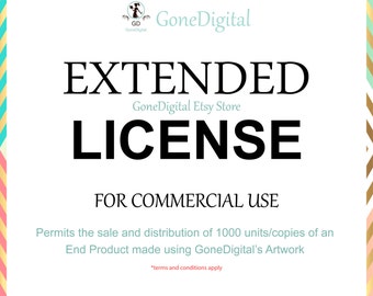 Extended License for Commercial Use - No Credit Add-on: Permit the Sale of 1000 Units of an End Product- Use with Digital Papers or Clip Art