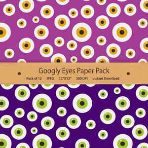 Googly Eyes Digital Scrapbook Papers Halloween Paper Pack Halloween Pattern Halloween Scrapbook Monster Eyes Purple Orange Green Eyeball image 3