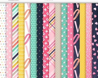 February Valentine Digital Paper Pack: Hearts, Plaid, Floral (Digital Download)