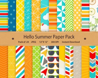 Digital Summer Paper Pack Summer Digital Paper Memory Keeping Digital Scrapbooking Sunshine Summer Scrapbook Fun Patterns Yellow Orange Blue