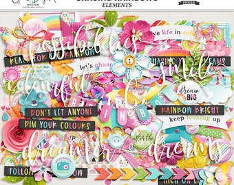 Rainbow Spring Clip Art: Scrapbook Elements, Stickers (Digital Download)