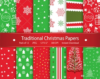 Christmas Paper Pack: Traditional Scrapbook Paper (Digital Download)
