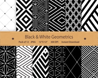 Digital Black And White Paper Black & White Geometrics 12x12 Scrapbooking Papercrafting Cardmaking Printable Craft Invites Supplies Download